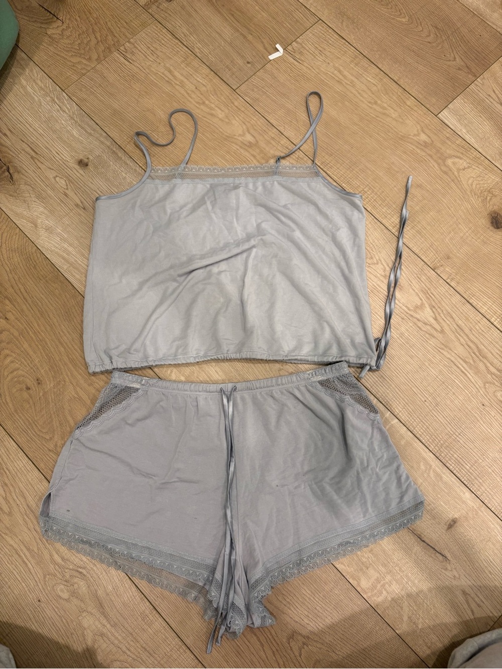 Victoria's Secret Light Gray Lace-Trim Cami & Shorts Sleep Set